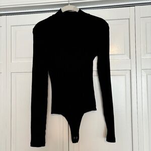 AGOLDE Black Mock Neck Jersey Knit Ribbed Bodysuit